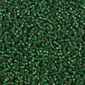 Rocailles-Perlen Miyuki 15/0 – Semi-Matte Silver Lined Dark Green - PerlineBeads