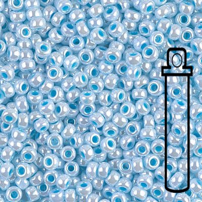 Rocailles-Perlen Miyuki 8/0 – Aqua Lined White Pearl - PerlineBeads