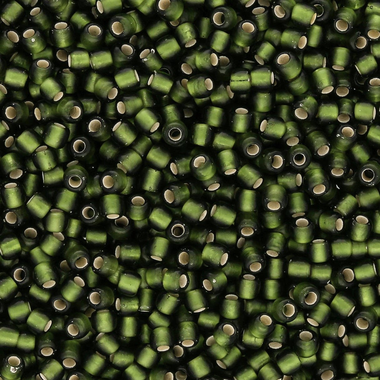 Rocailles-Perlen Toho 11/0 – Silver-Lined Frosted Olive - PerlineBeads