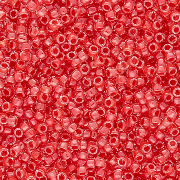 Rocailles-Perlen Toho 15/0 – Inside-Color Crystal/Tomato-Lined - PerlineBeads