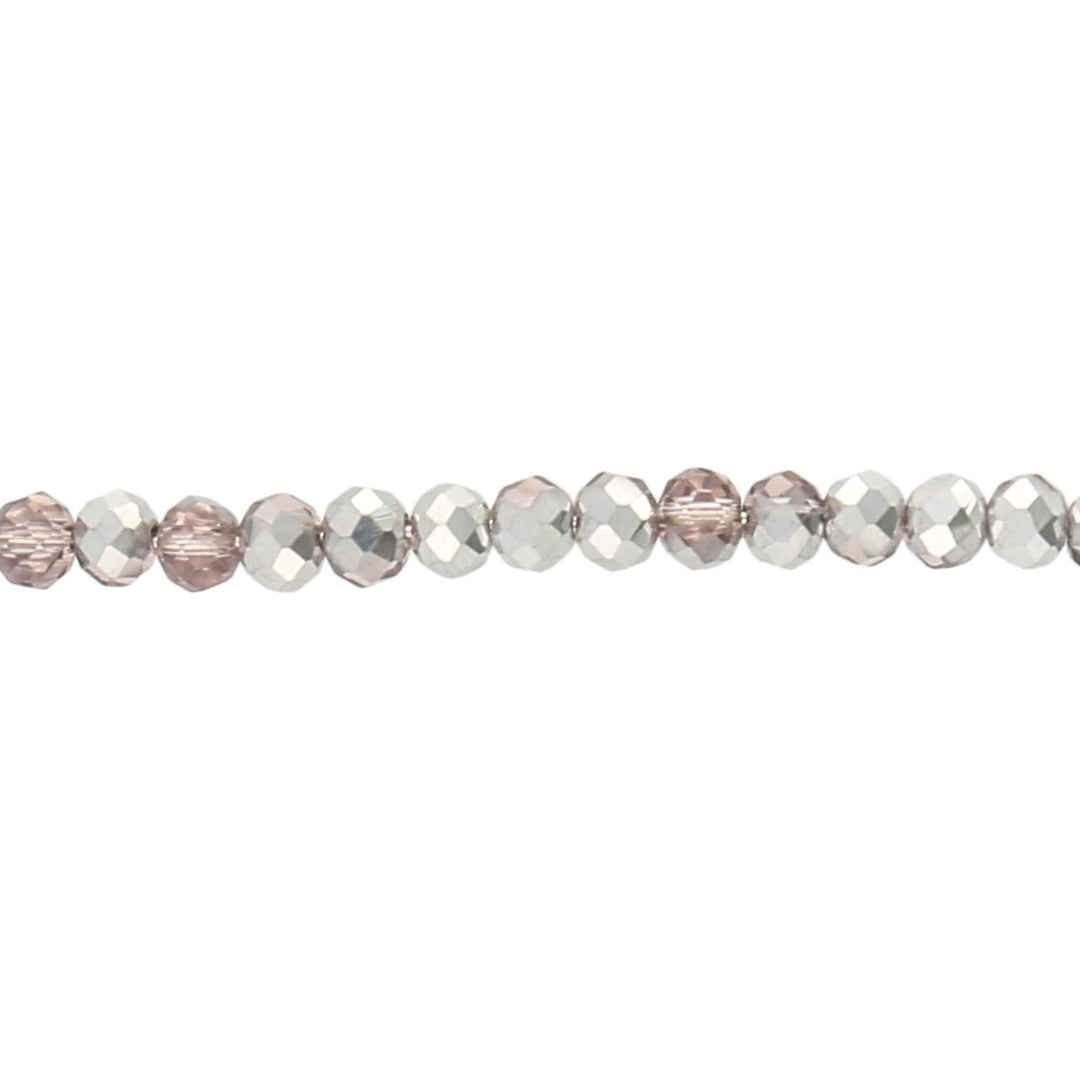 Rondellen aus facettiertem Glas 4x3 mm - Rosa/Silber - PerlineBeads