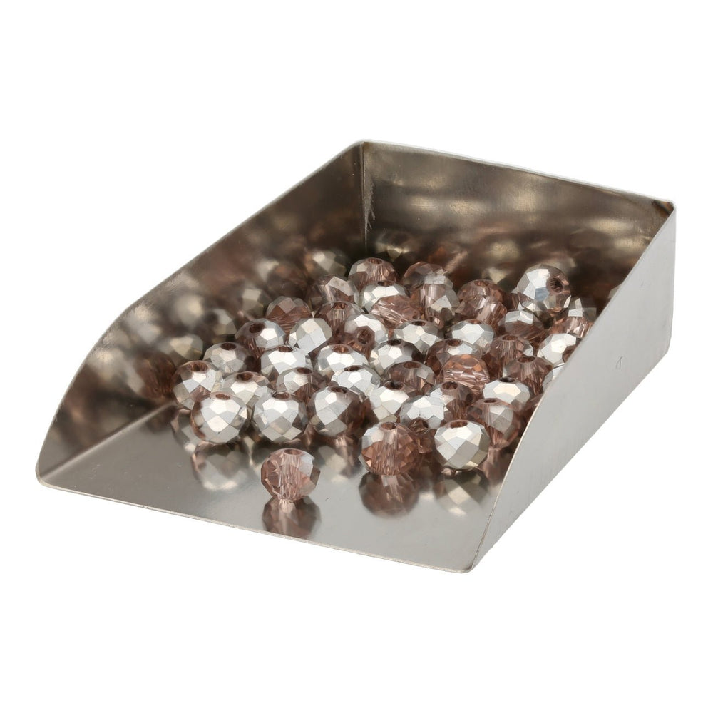 Rondellen aus facettiertem Glas 6x4 mm - Rosa/Silber - PerlineBeads