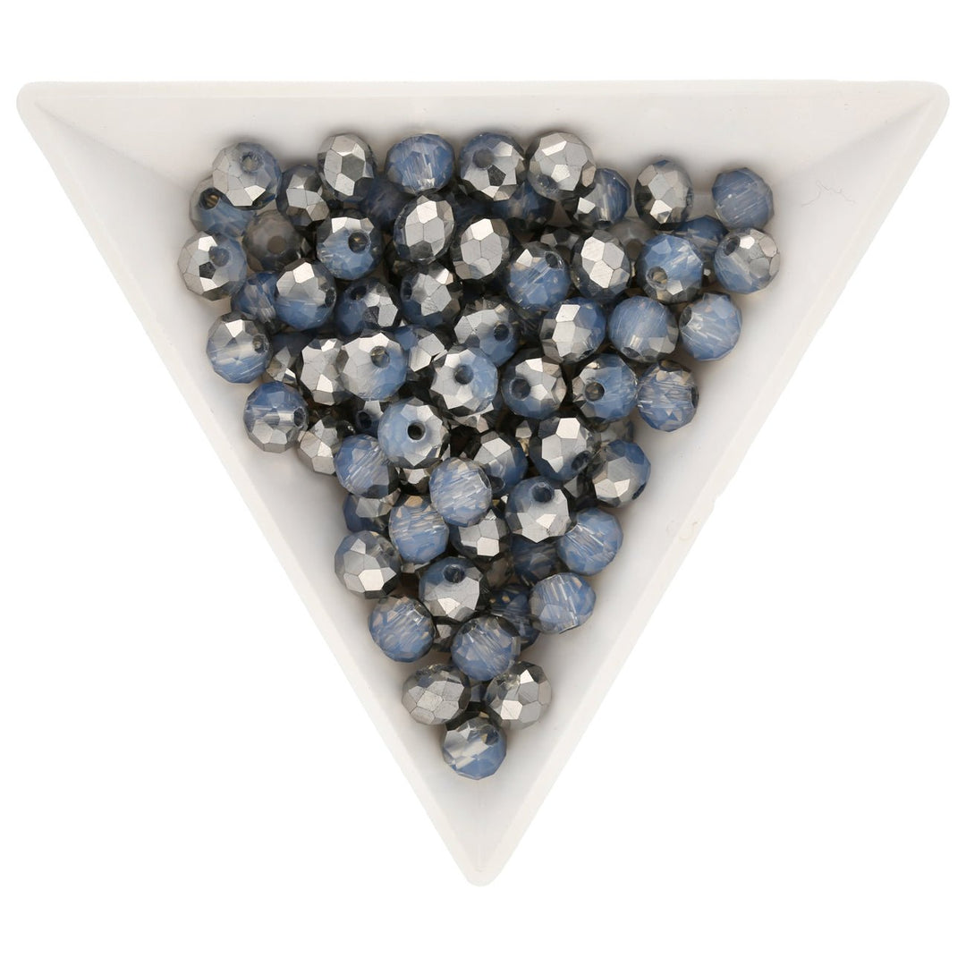 Rondellen aus facettiertem Glas 6x5 mm - Silver / Light Blue - PerlineBeads