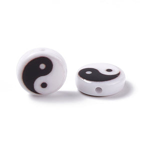 Runde flache Acrylperle - Yin Yang - PerlineBeads