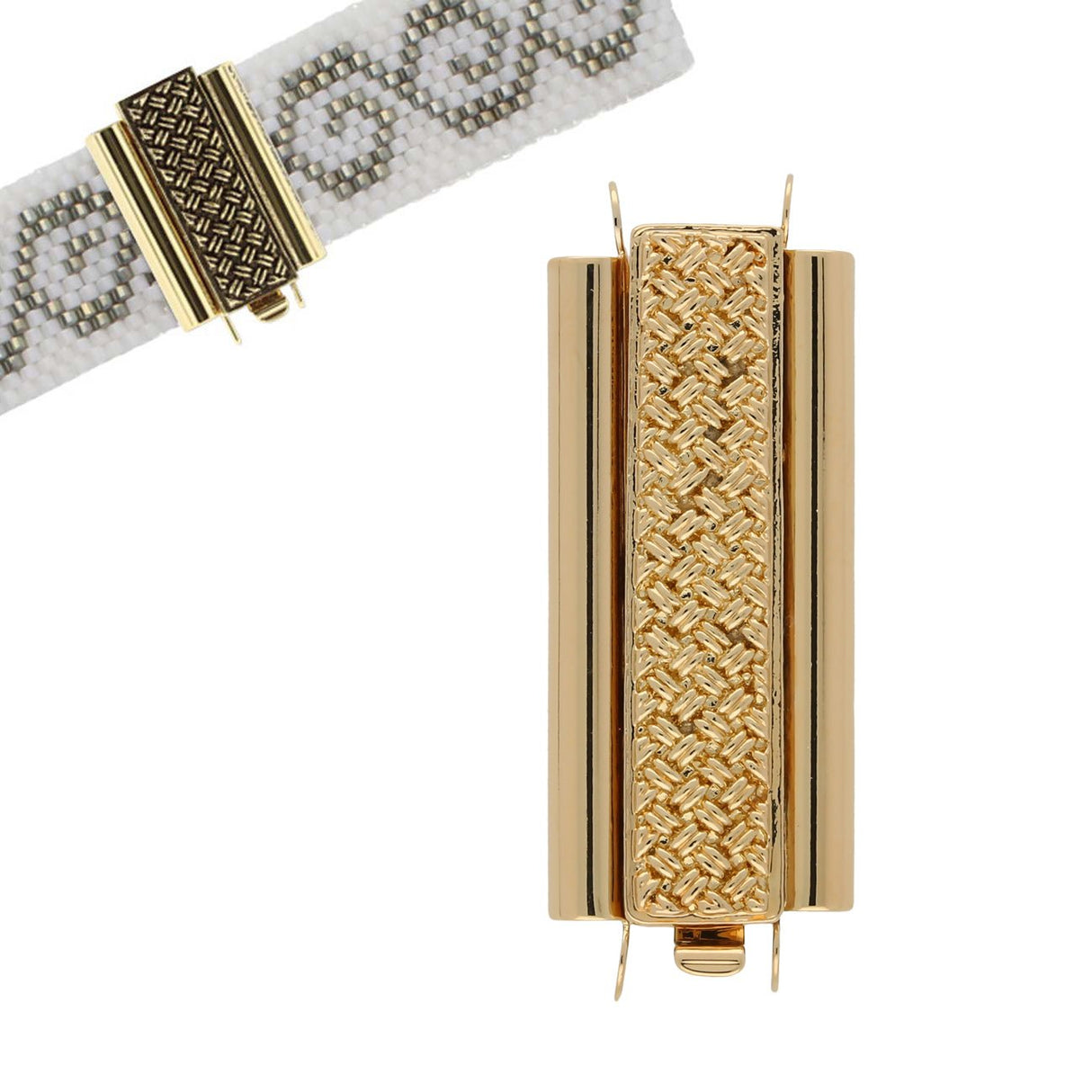 Schmuckverschluss Beadslide Cross Hatch 10x29 mm - vergoldet - PerlineBeads