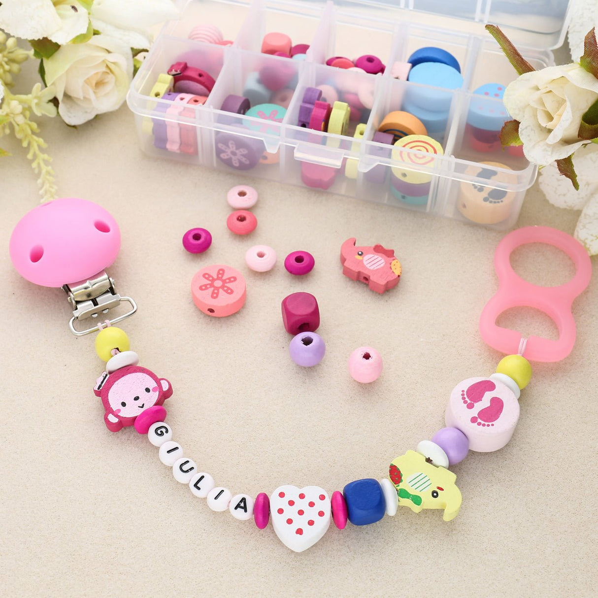 Schnuller-Clip aus Silikon - rosa - PerlineBeads