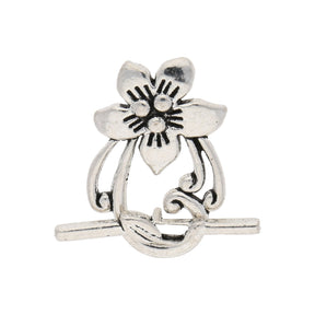 T-Bar-Verschluss mit Blumenmuster - Antiksilber - PerlineBeads