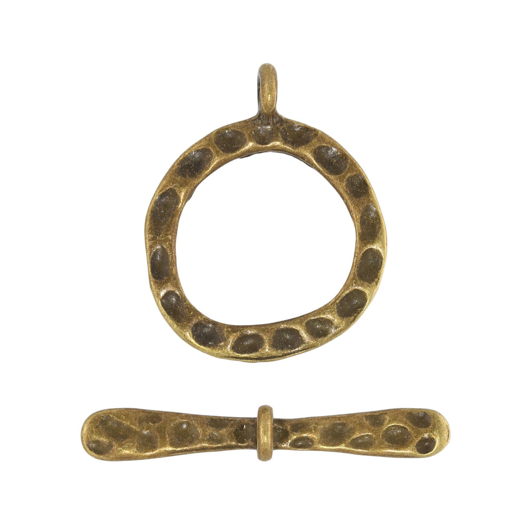 T-Bar-Verschluss rund gehämmerte Oberfläche – Bronze Antik - PerlineBeads