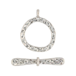 T-Bar-Verschluss rund gehämmerte Oberfläche – Silber Antik - PerlineBeads