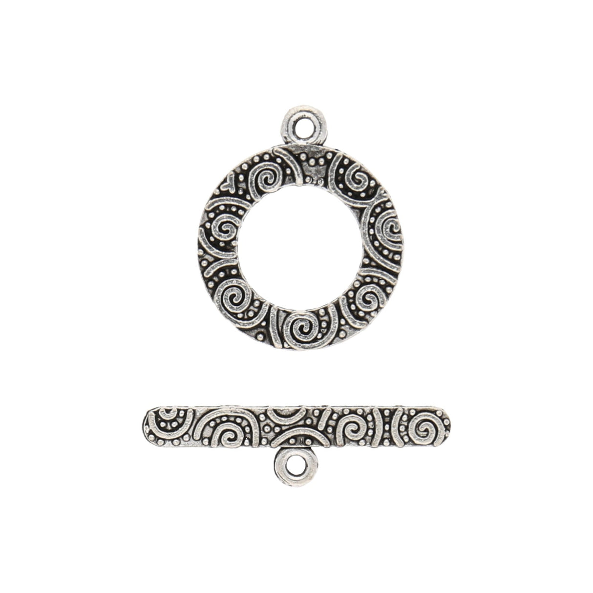 T-Bar-Verschluss rund mit Gravuren - Antiksilber - PerlineBeads