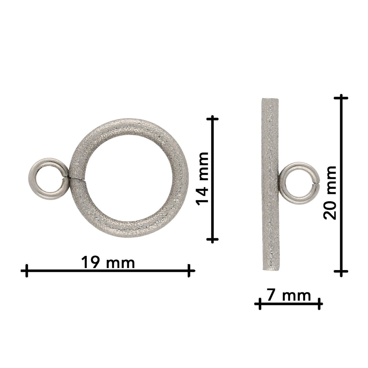 T-Bar-Verschluss rund strukturiert - Edelstahl - PerlineBeads