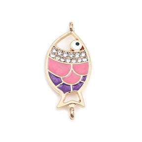 Verbindungselement “Fisch” - 29 x 14 mm - Gold/Pink-Violett - PerlineBeads