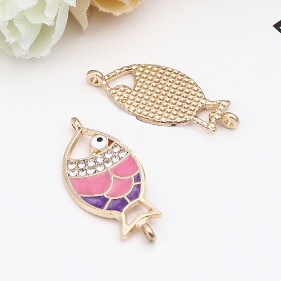 Verbindungselement “Fisch” - 29 x 14 mm - Gold/Pink-Violett - PerlineBeads